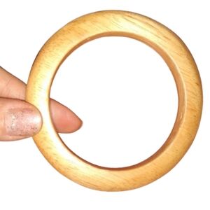 Vintage Golden Wood Boho Bangle Chunky Big Wooden Bracelet Light Bohemian